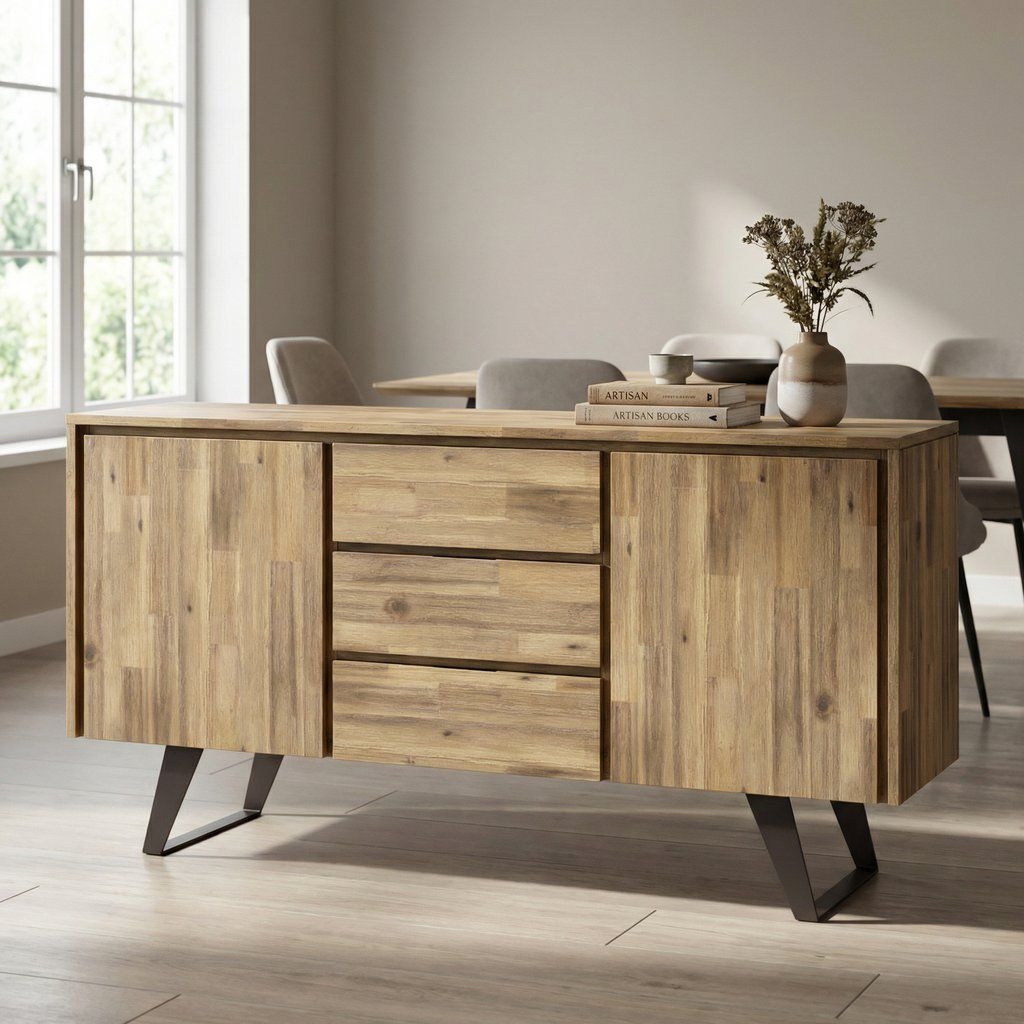 Sideboard Buffet Dining Storage Cabinet Industrial Acacia Wood 60x30in