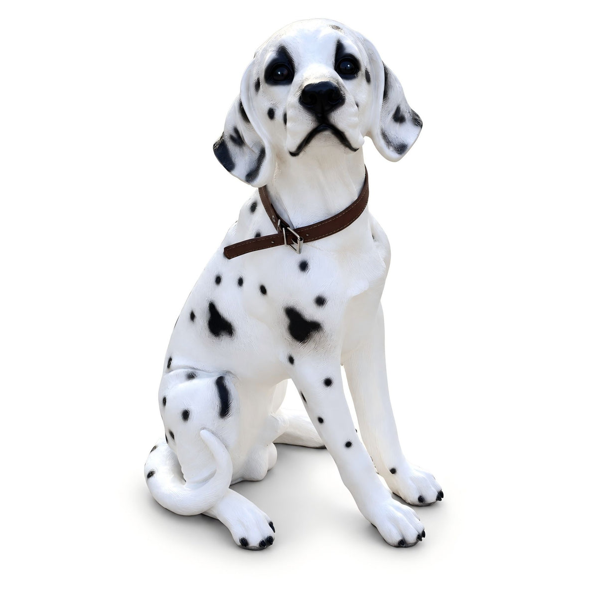 Large Dalmatian Dog Statue, Sitting Spotted Pet Sculpture For Entryway Patio - Black White