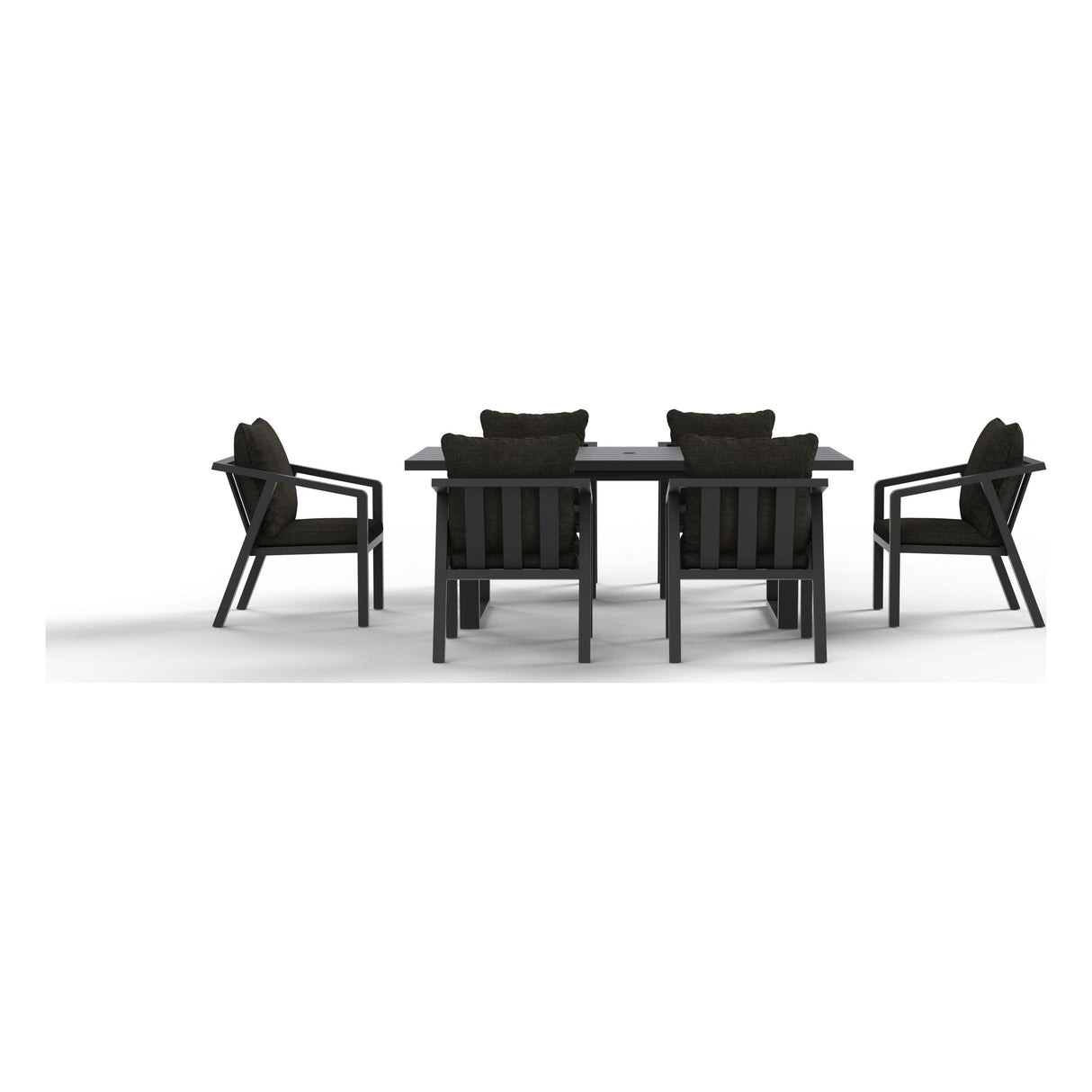 Side view of the Monarch seven-piece outdoor dining set in Charcoal