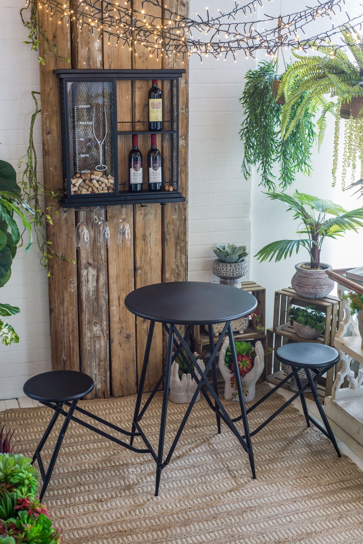 Floating Wine Bar Shelf With Glass Holder And Display Shelves - Black