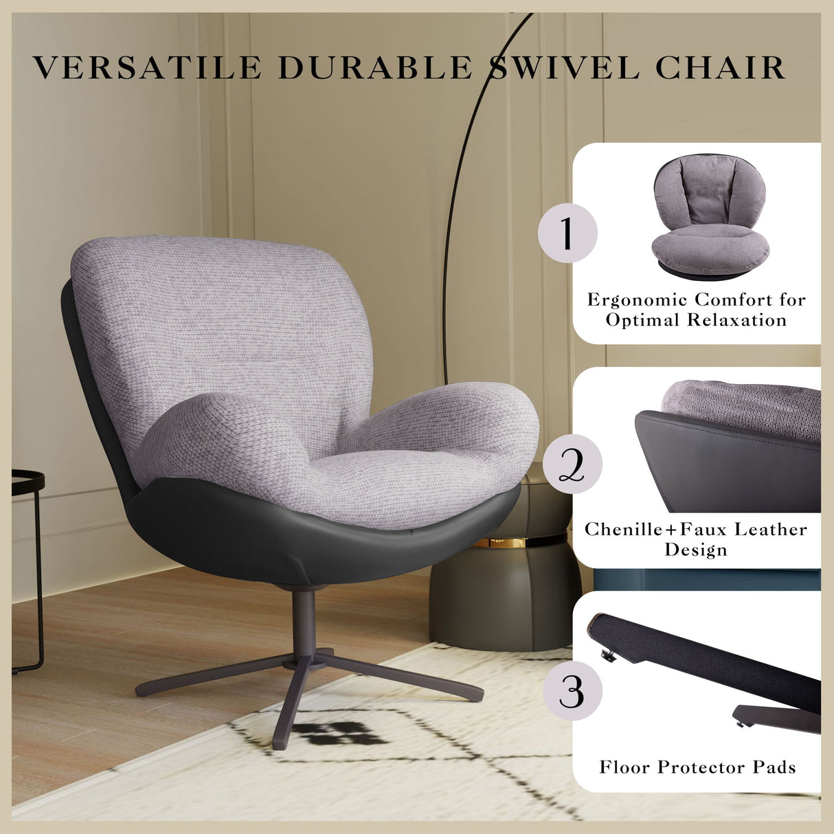 360° Swivel Office Chair, No Wheels