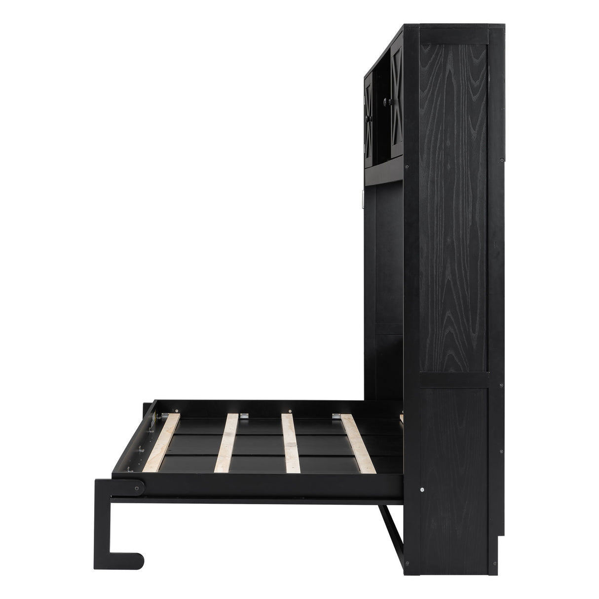 Full Size Murphy Bed With Storage Cabinets - Black