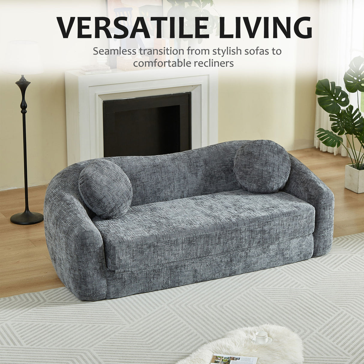 Curved Convertible Sofa, 2 In 1 Frameless Folding Sofa Bed With Pull Out Base And Deep Seat