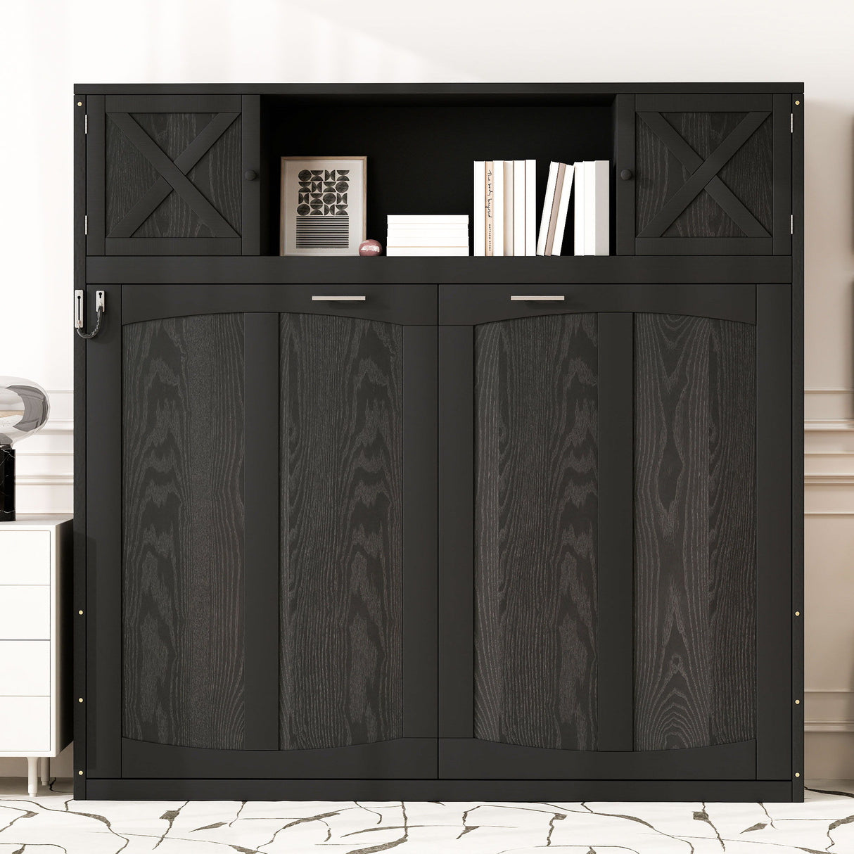 Rustic Casual Murphy Bed With Storage Cabinets