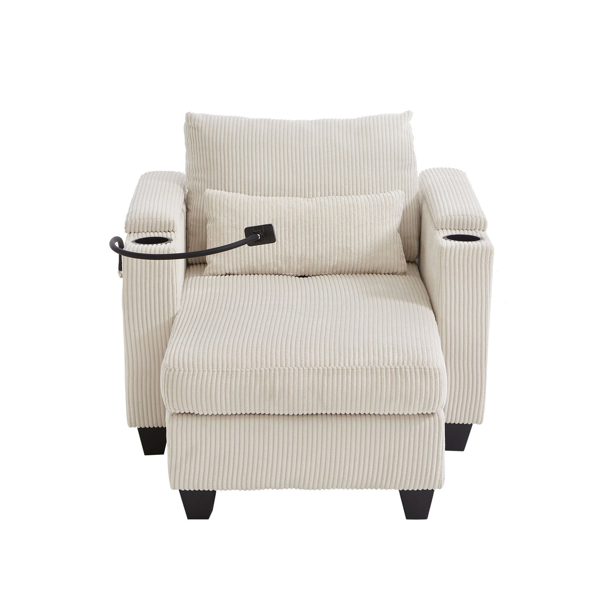 Convertible Chaise Lounge Sofa Chair With USB Ports, Cup Holders, Phone Holder And Storage