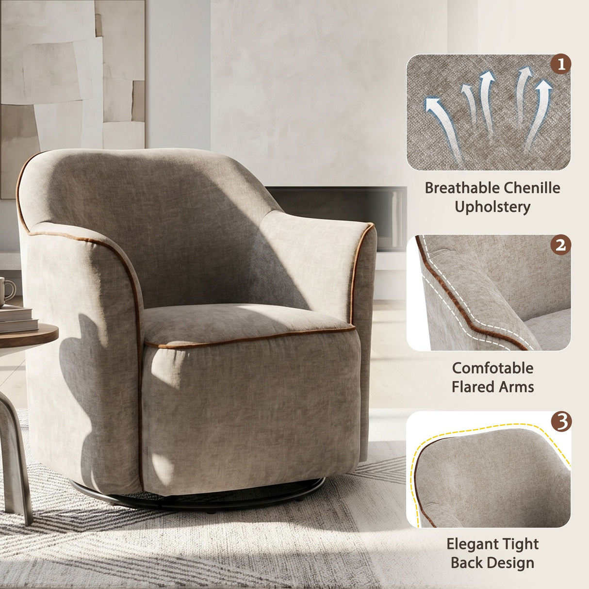 360° Swivel Accent Chair With Flared Arms