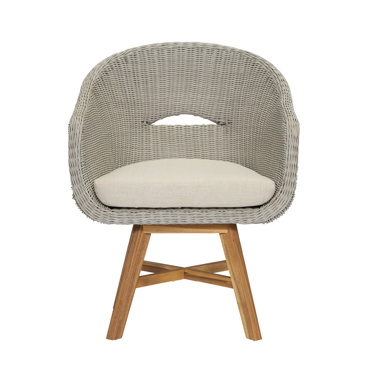 Modern Coastal Rattan Dining Chairs, (Set of 2), Solid Wood Legs - Beige / Gray Ash / Natural
