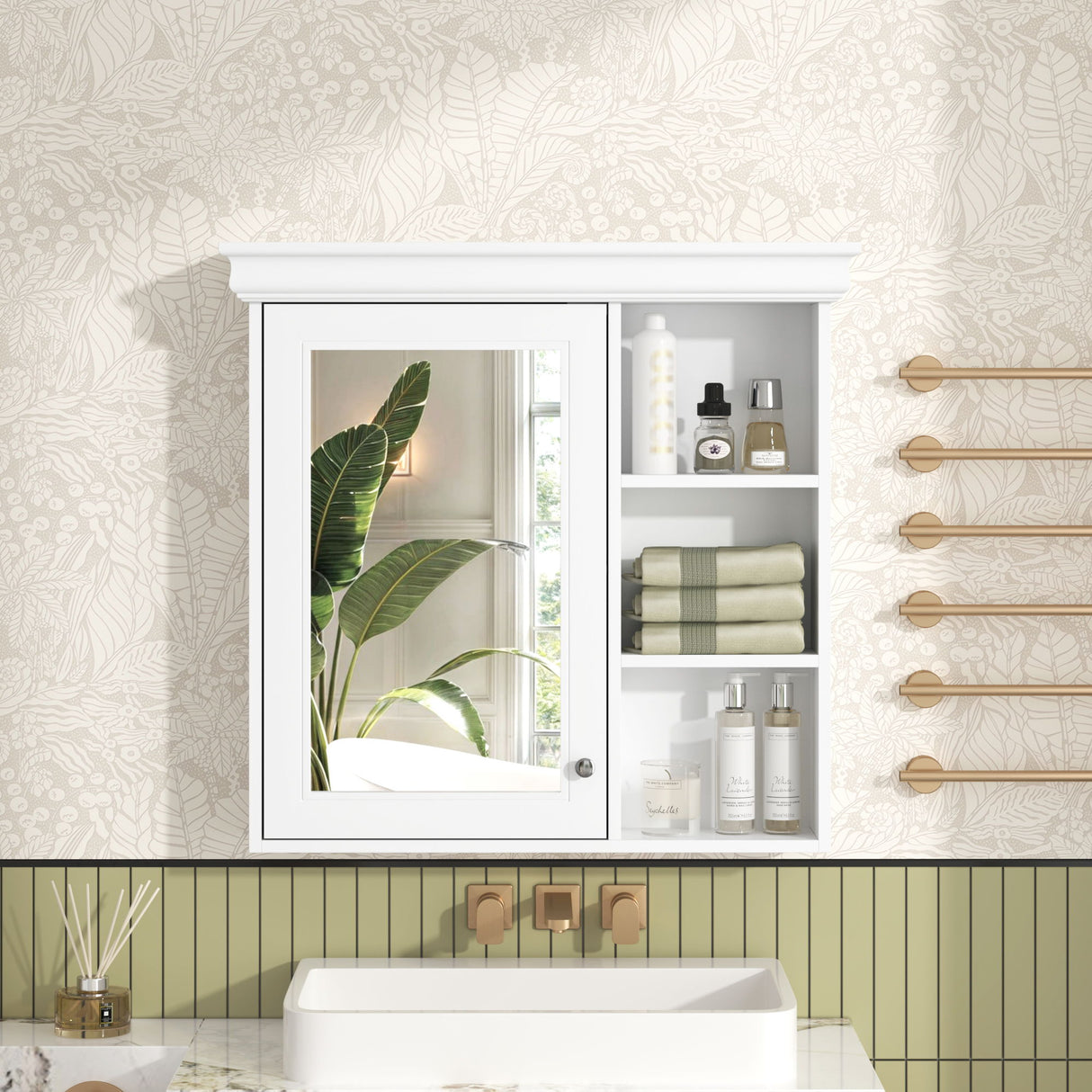 Wall Mounted Bathroom Medicine Cabinet With Mirror And Adjustable Storage With Soft Close Hinges