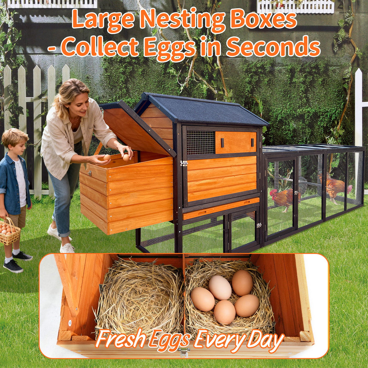 Large Outdoor Hen House With Run And Nesting Box Poultry Cage