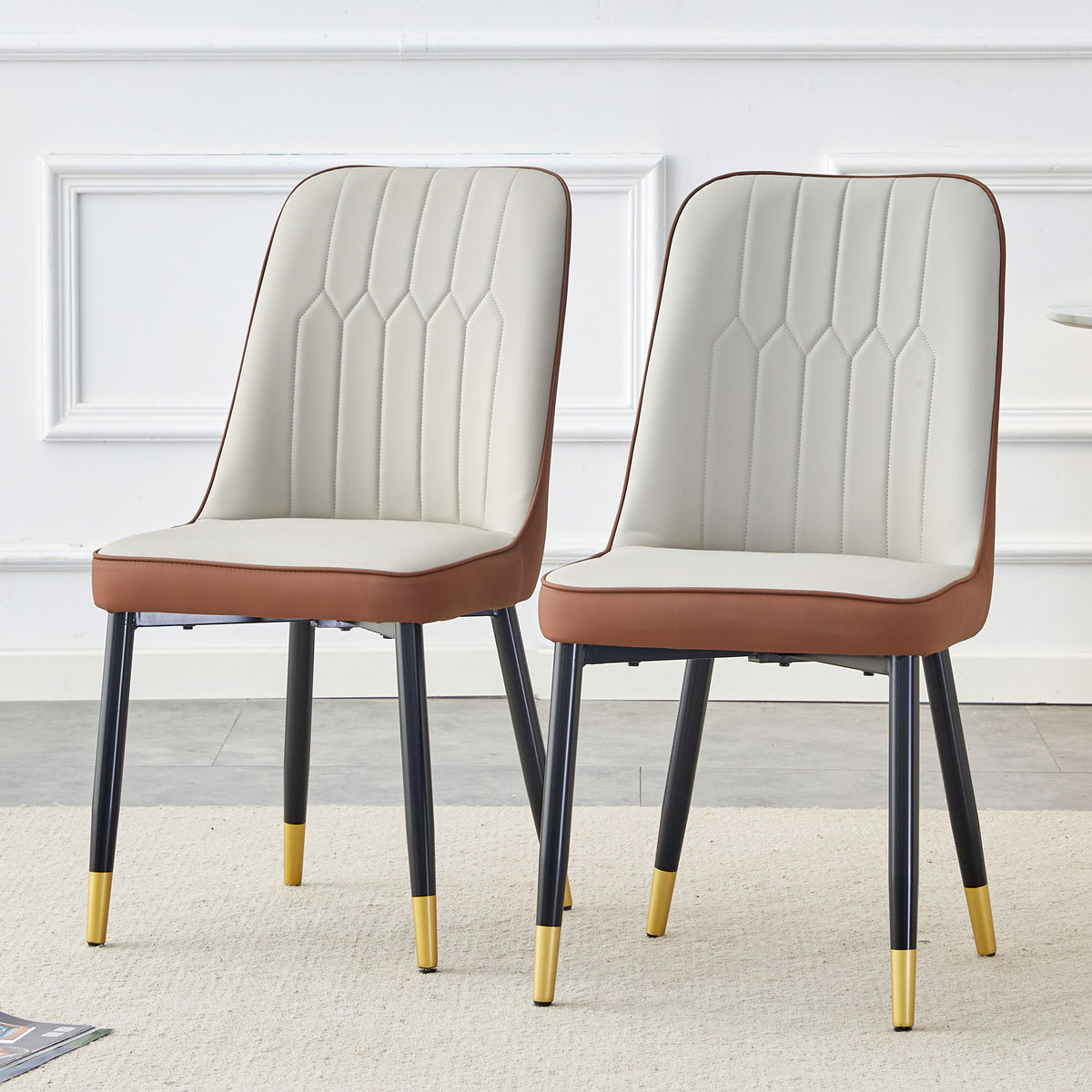 Modern Light And Dining And Living Room Chairs WithCushion And Metal Legs (Set of 2) - Brown / Light Gray