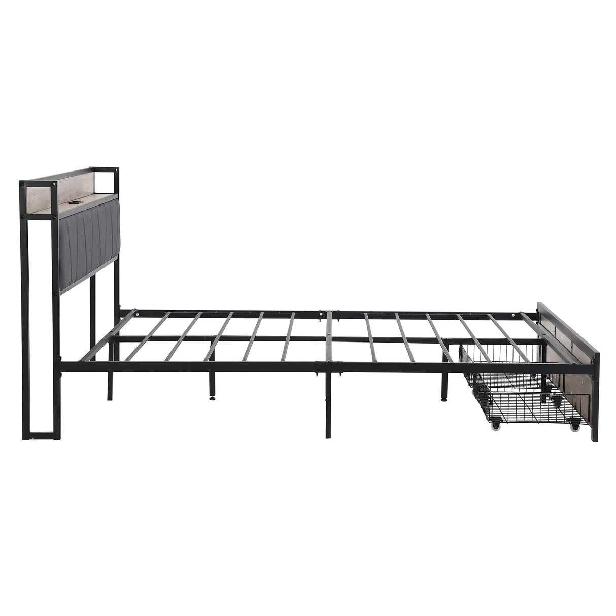 Modern Bed Frame With LED Lights, Upholstered Headboard, USB Charging