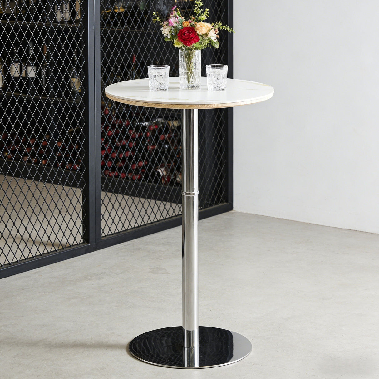 Circular Bar Table - White / Silver
