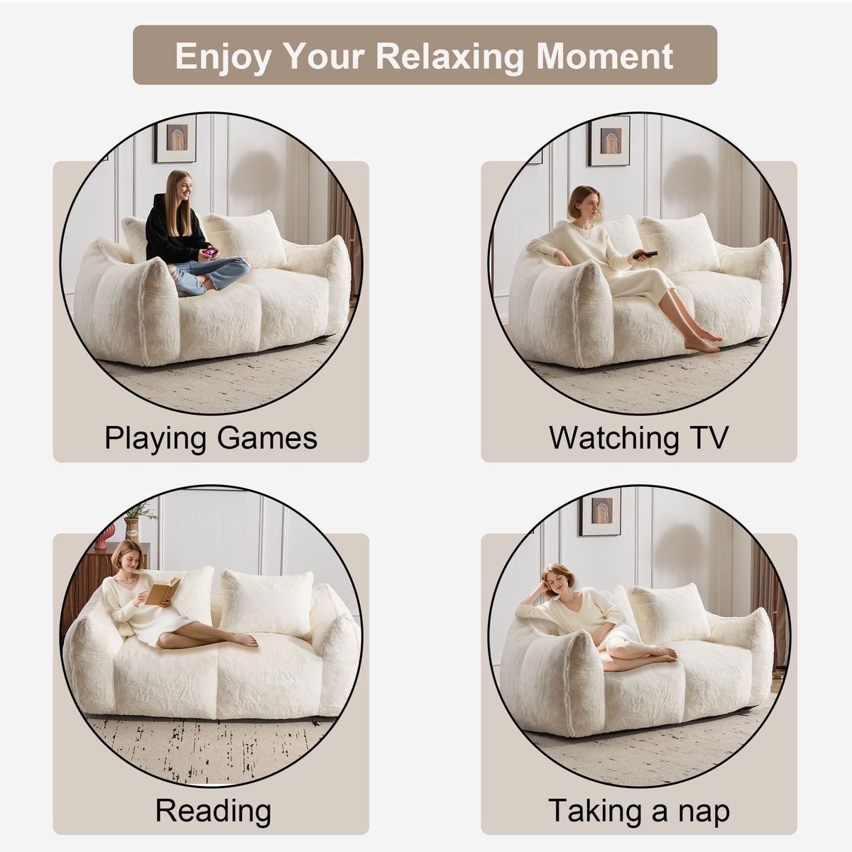 Giant Bean Bag Couch, Ultra Soft Fluffy Loveseat For Living Room