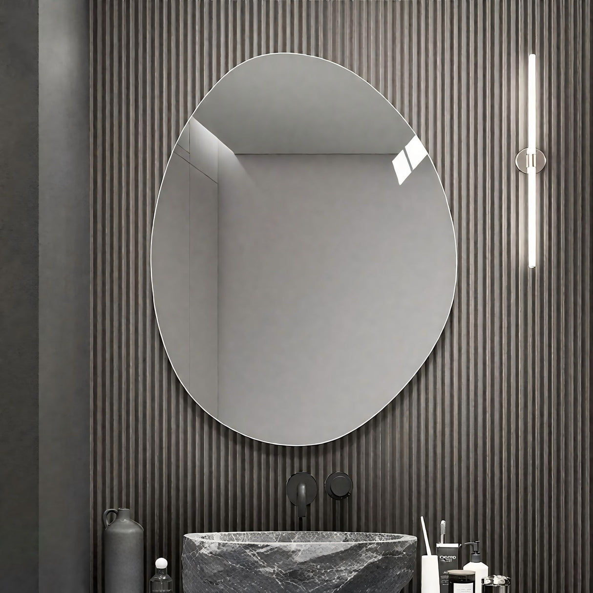 Asymmetrical Bathroom Wall Mirror - Silver