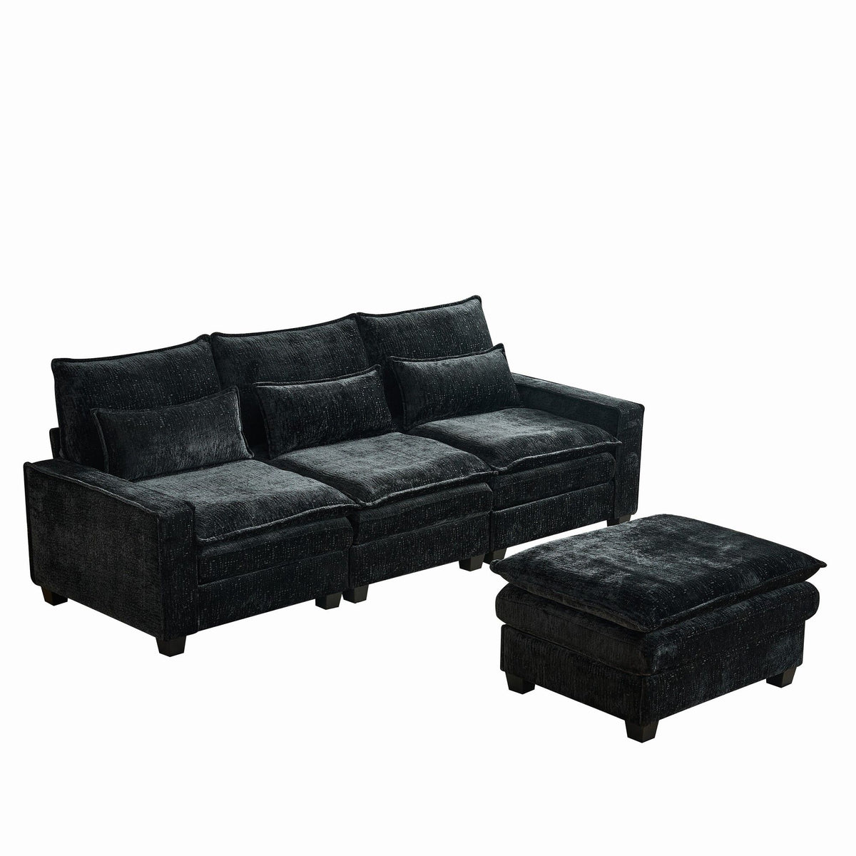 Modern Comfy L Shaped Sectional Sofa With Movable Ottoman
