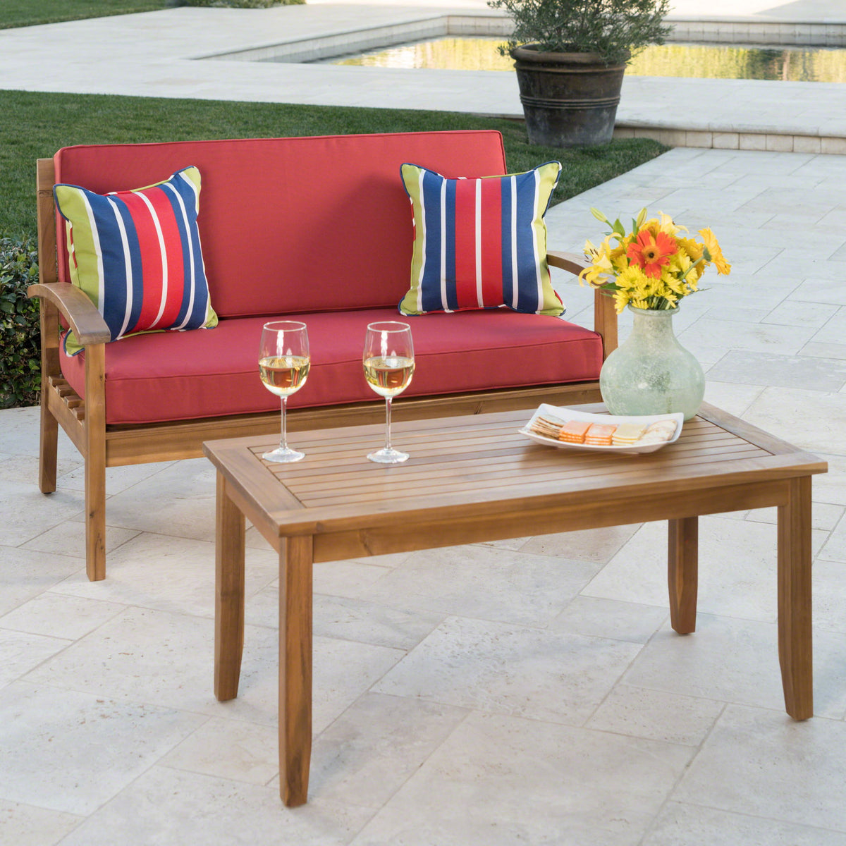 Outdoor Chat Set With Coffee Table And Loveseat