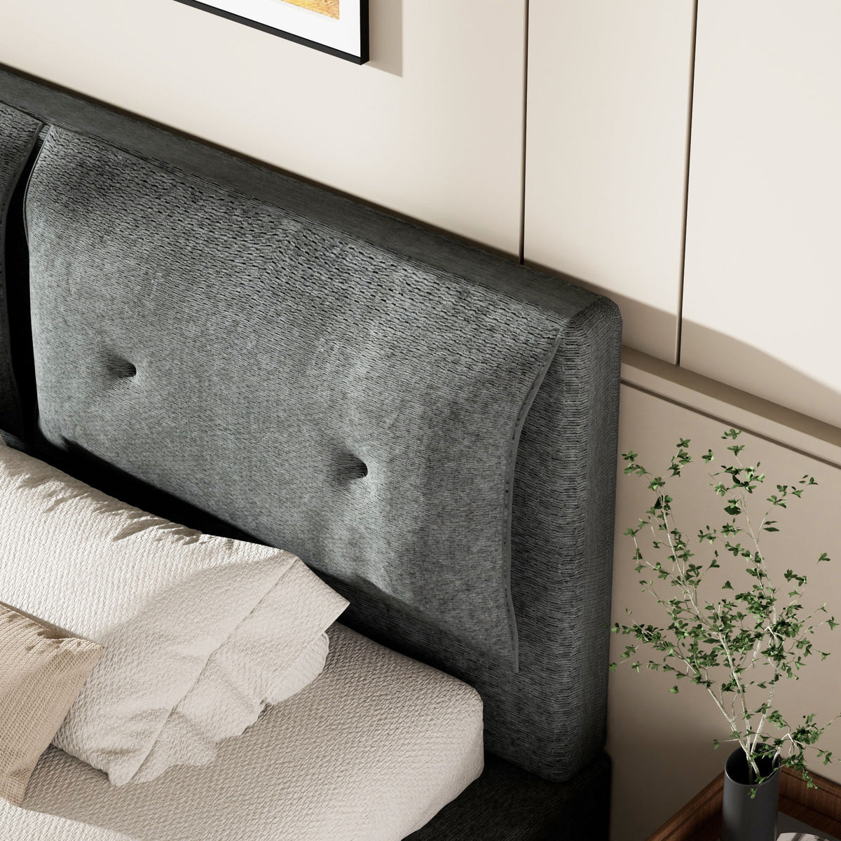 Airframe - Upholstered Bed Frame With Double Layered Upholstered Headboard