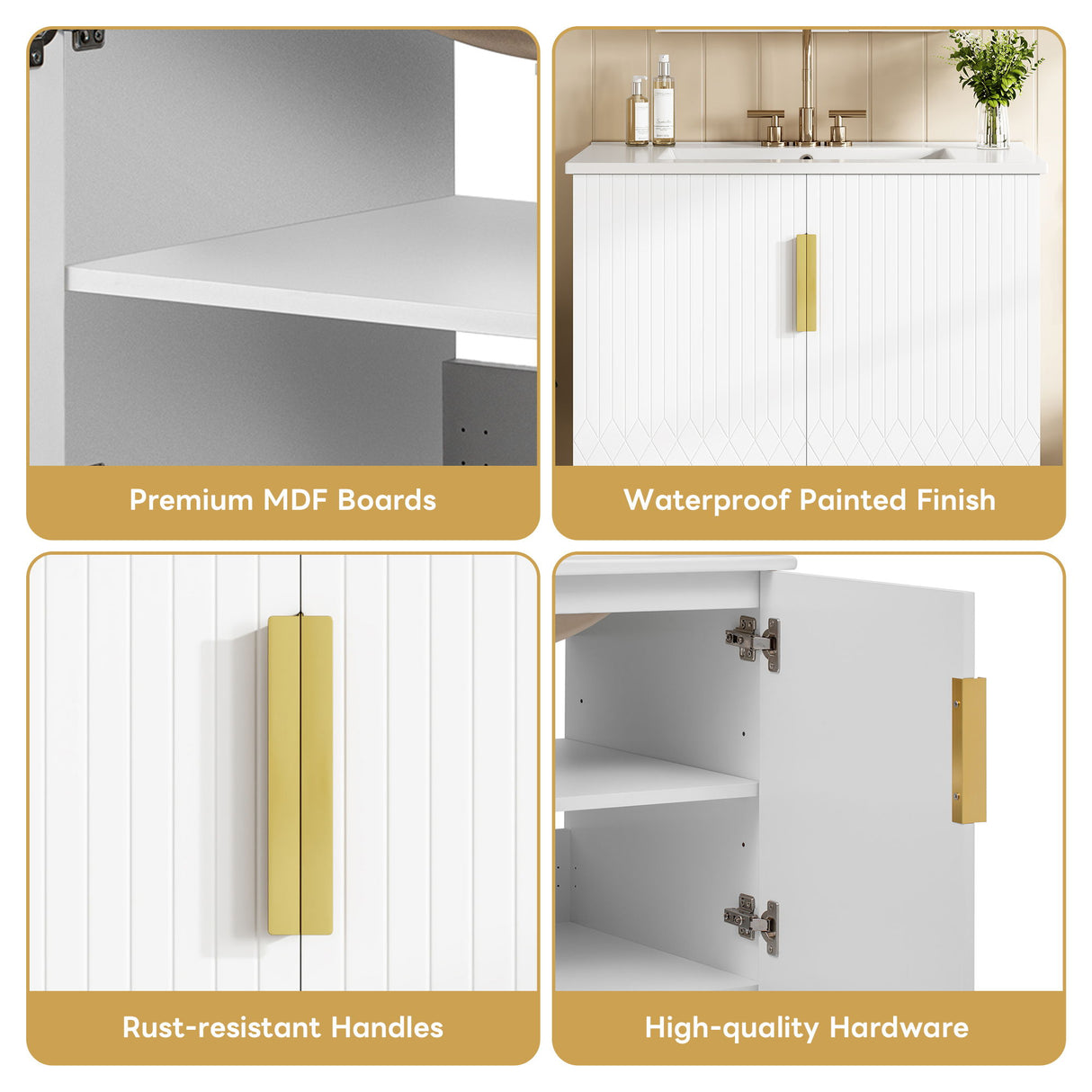Bathroom Vanity With Sink, Rectangular Storage Cabinet With 2 Soft Closing Doors