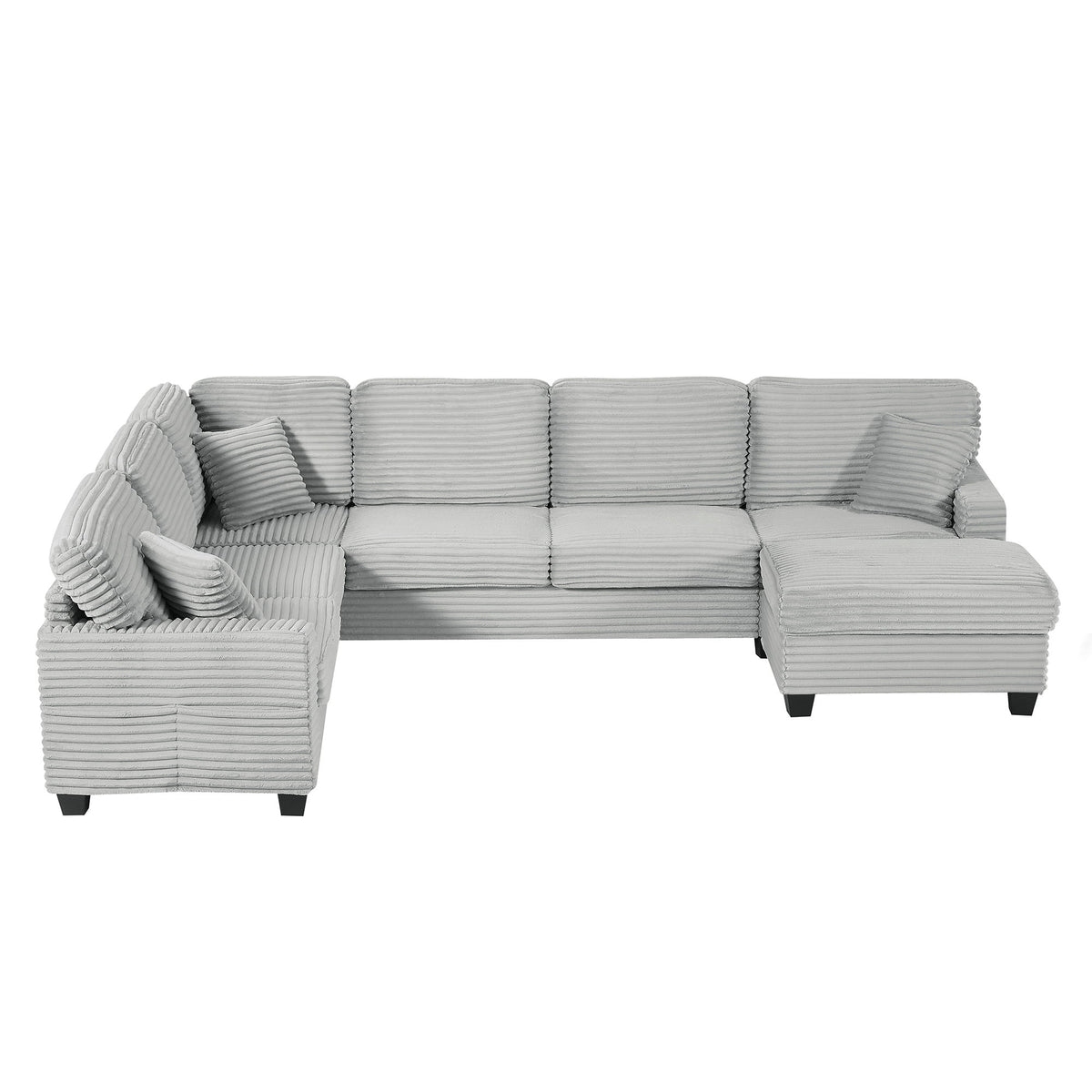 Upholstered U-Shaped Sectional Sofa With Movable Ottoman And Side Storage Pockets