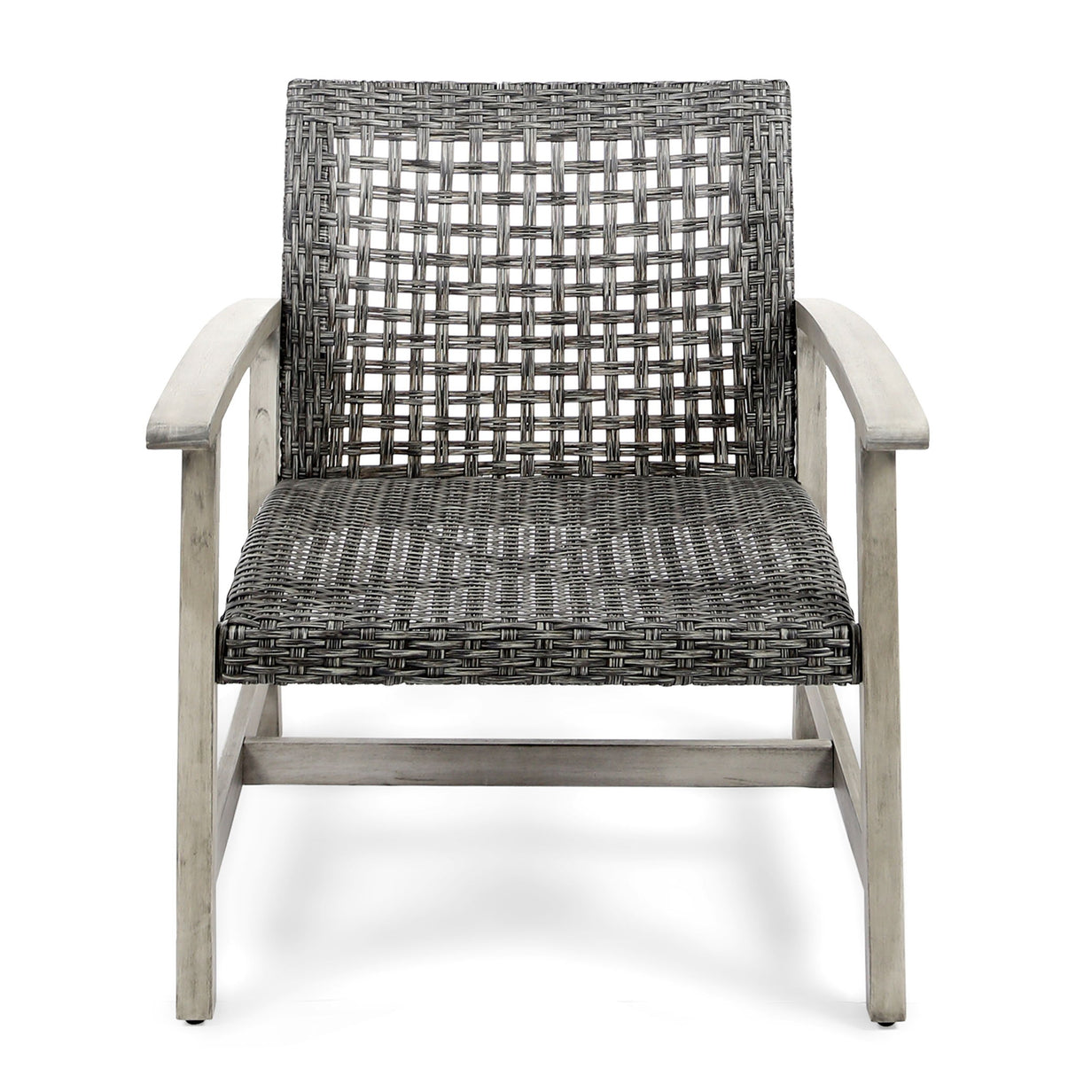 Outdoor Club Chair With Rattan Cover And Acacia Wood Frame - Gray / Black