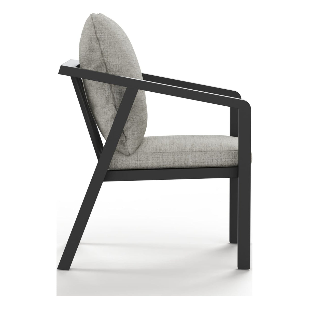 Angled view of a Monarch outdoor dining chair in Light Gray