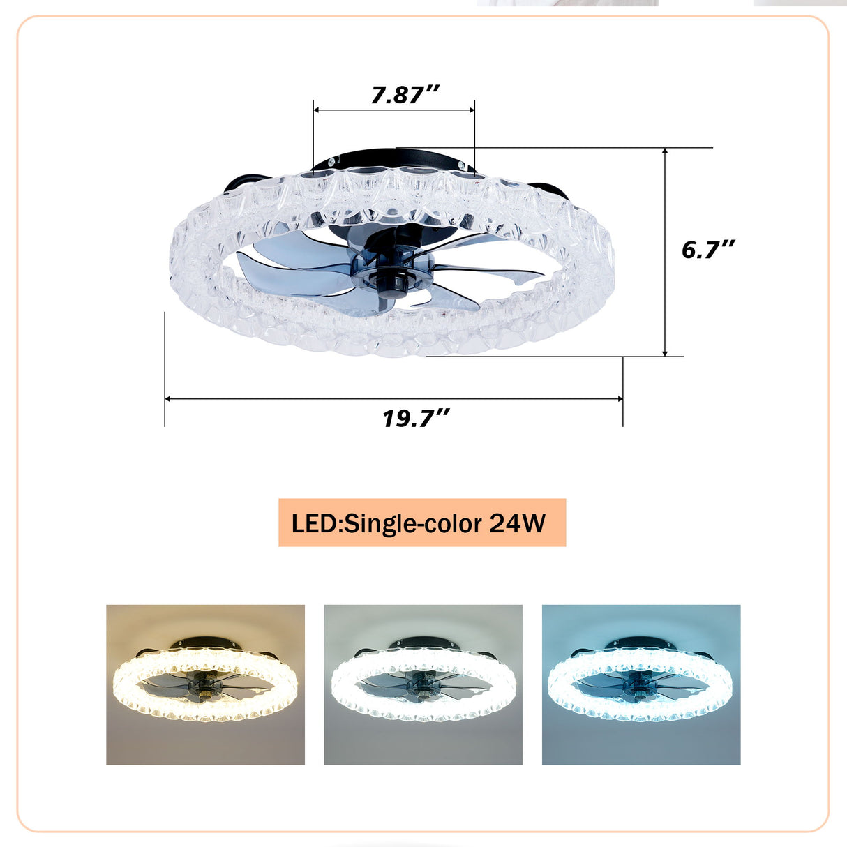 LED Light Source And Remote Control, 3000 - 6500K Dimmable Flush Mount LED Fan Light, 6 Speeds, Quiet DC Motor - Matte Black