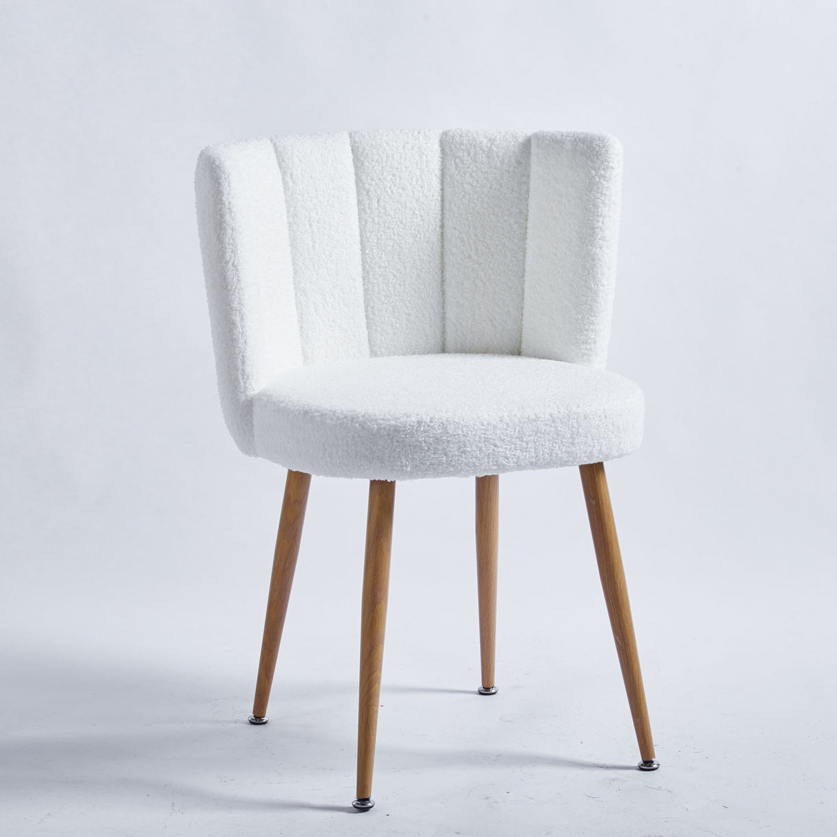 Modern Dining Chair (Set of 2) With Iron Tube Wood Color Legs, Shorthair Cushions And Comfortable Backrest, Suitable For Dining Room, Living Room, Cafe, Simple Structure - White