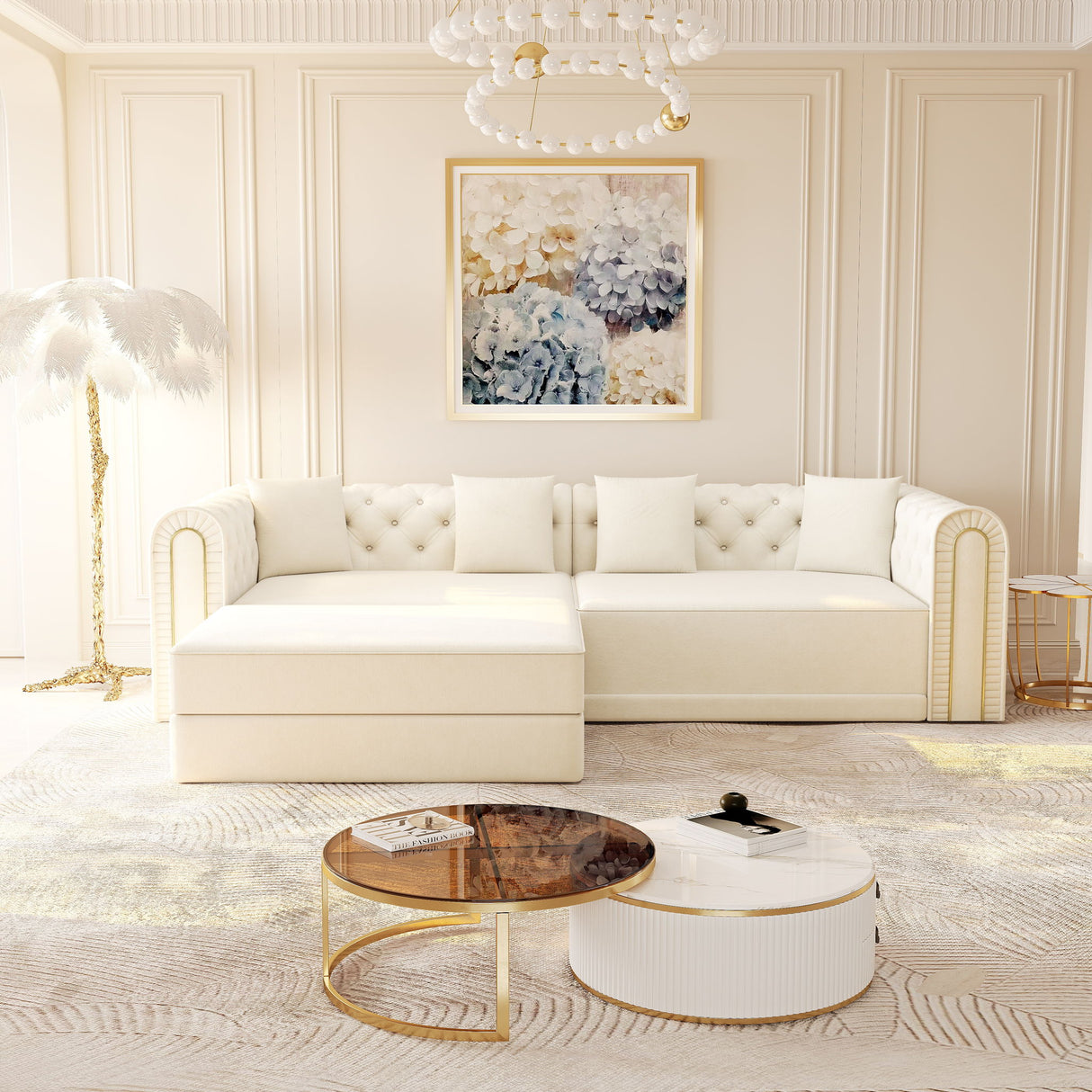 3-In-1 Convertible Sleeper Sofa With Movable Ottoman For Living Room