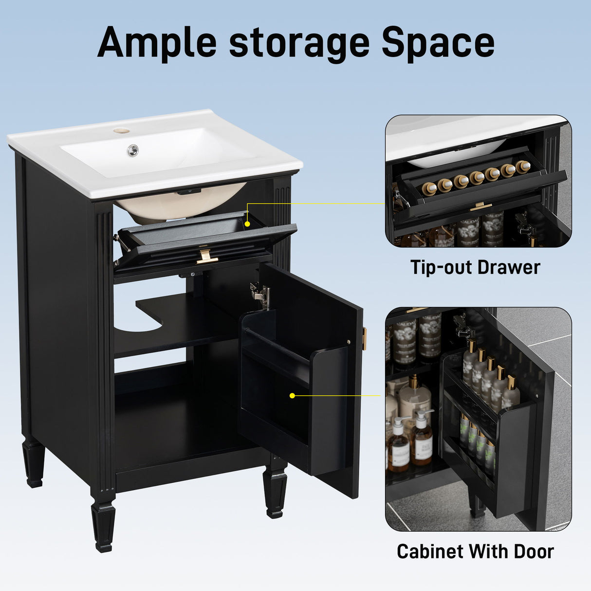 Bathroom Vanity With Sink, Adjustable Shelf, Tilt-Out Drawer