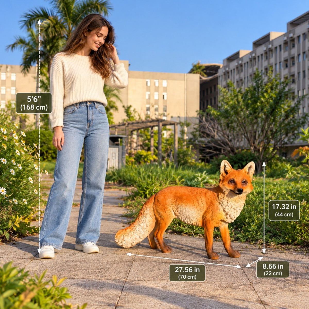 Realistic Red Fox Garden Statue, Wildlife Sculpture For Outdoor Decor - Brown