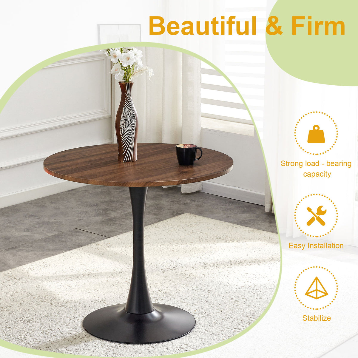 Round Dining Table For Kitchen - Black / Walnut