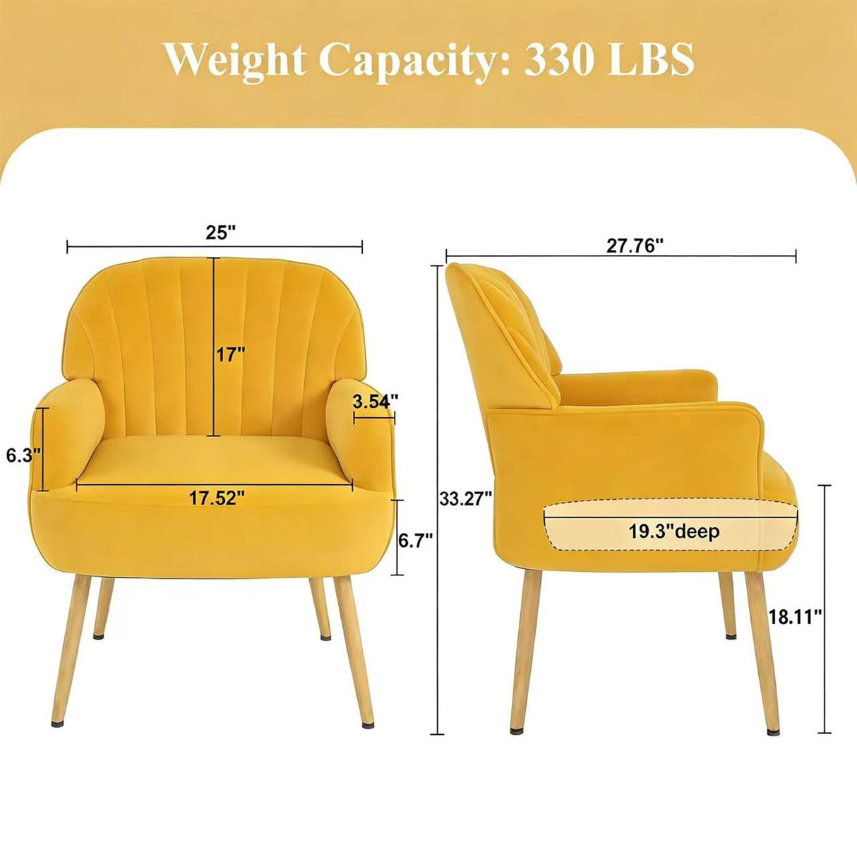 Accent Upholstered Armchair For Living Room - Yellow