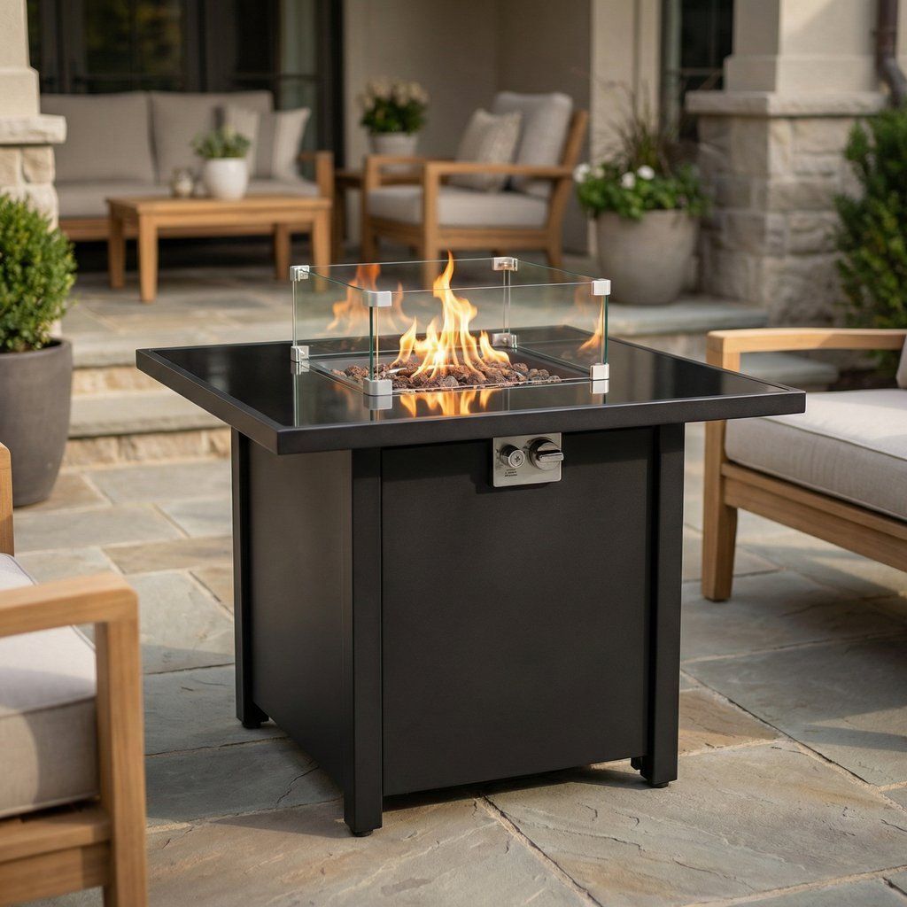 Propane Firepit Table Outdoor Heater High Heat Output Steel 30x25in