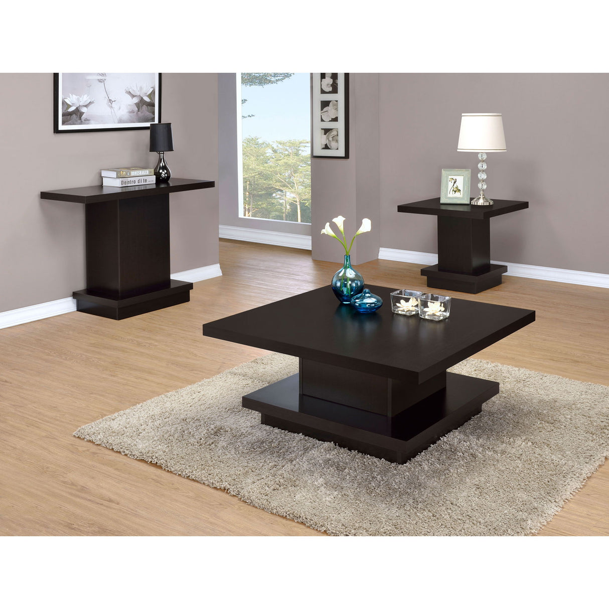 Fiona - Pedestal Console Table With Geometric Design - Cappuccino