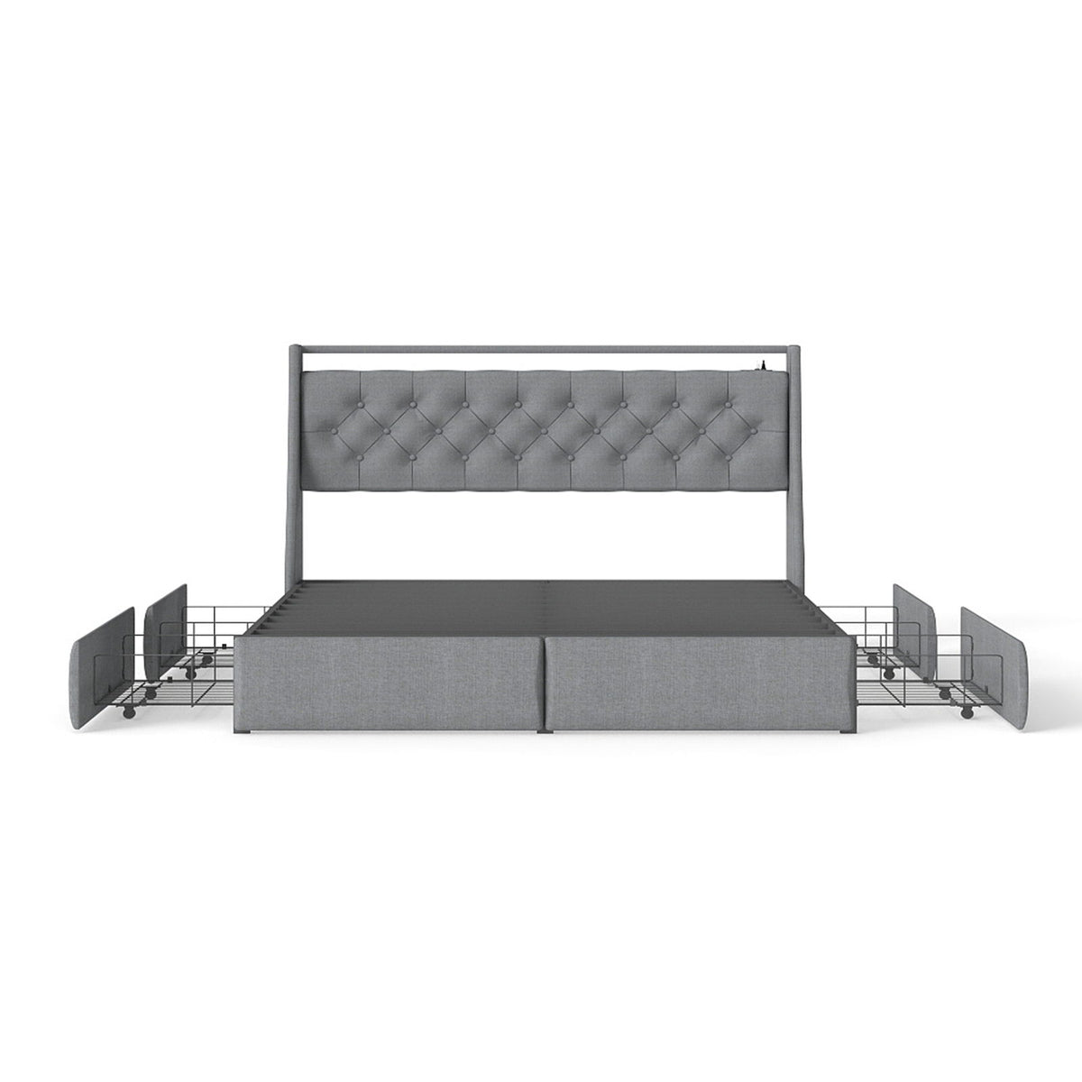 Platform Bed Frame With RGB LED Lights, Charging Station, Storage Headboard & 4 Underbed Drawers