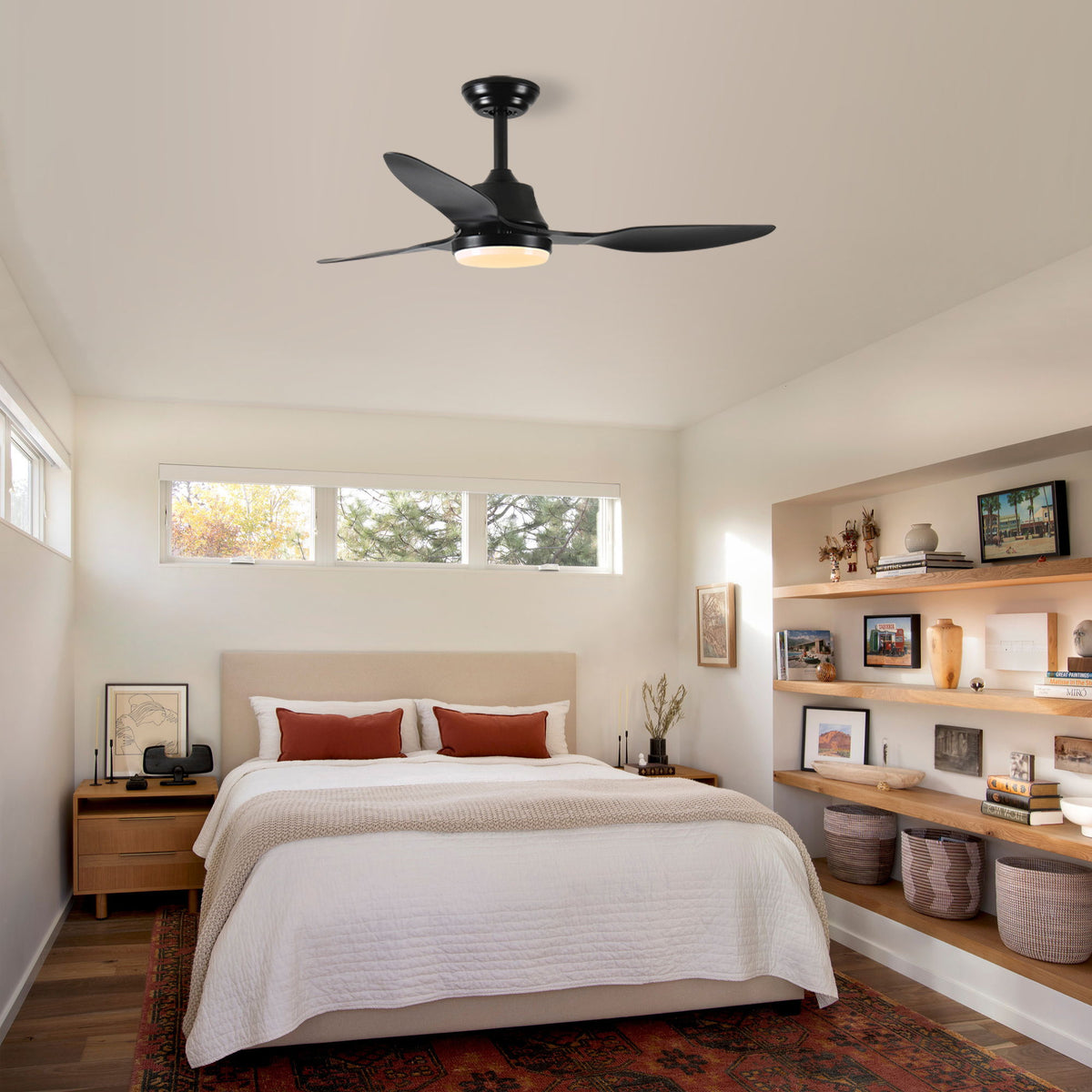 Ceiling Fan With Light, 3 Blades, Remote Control, 6 Speed Reversible DC Motor For Living Room - Black