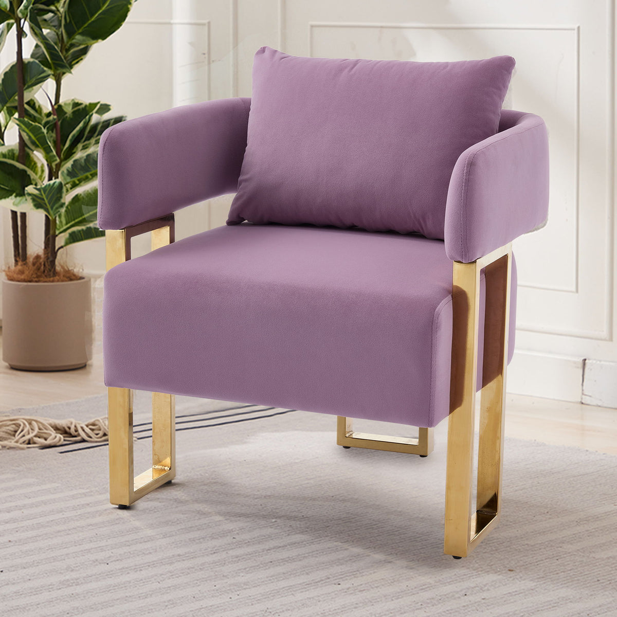 Modern Decorative Chair Teddy Fleece Upholstered And Metal Foot