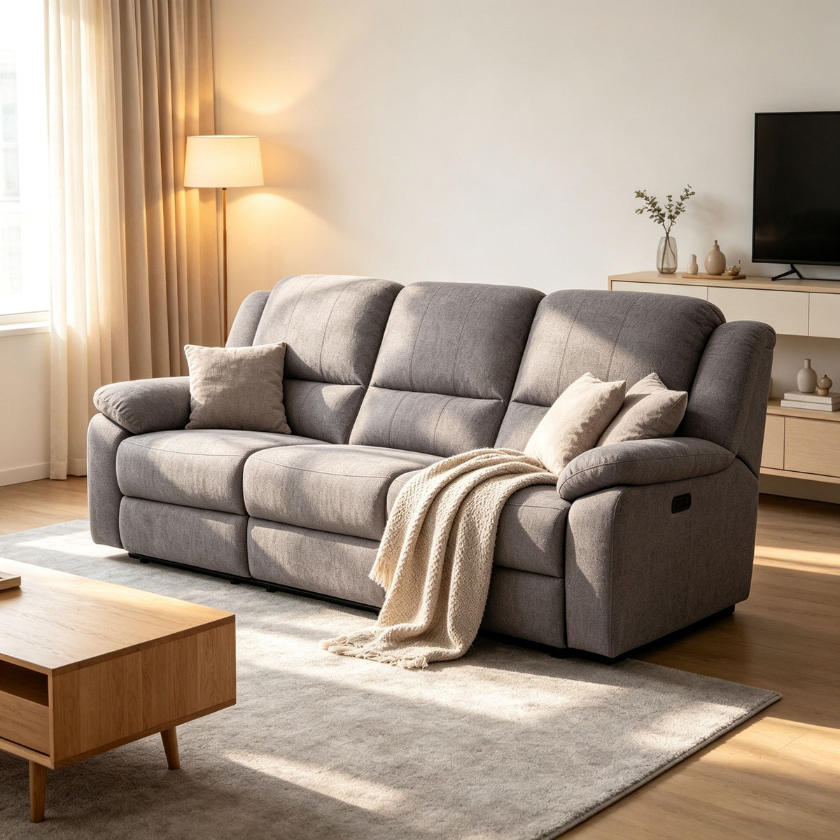 Modern 3 Seat Manual Reclining Sofa With Deep Recline