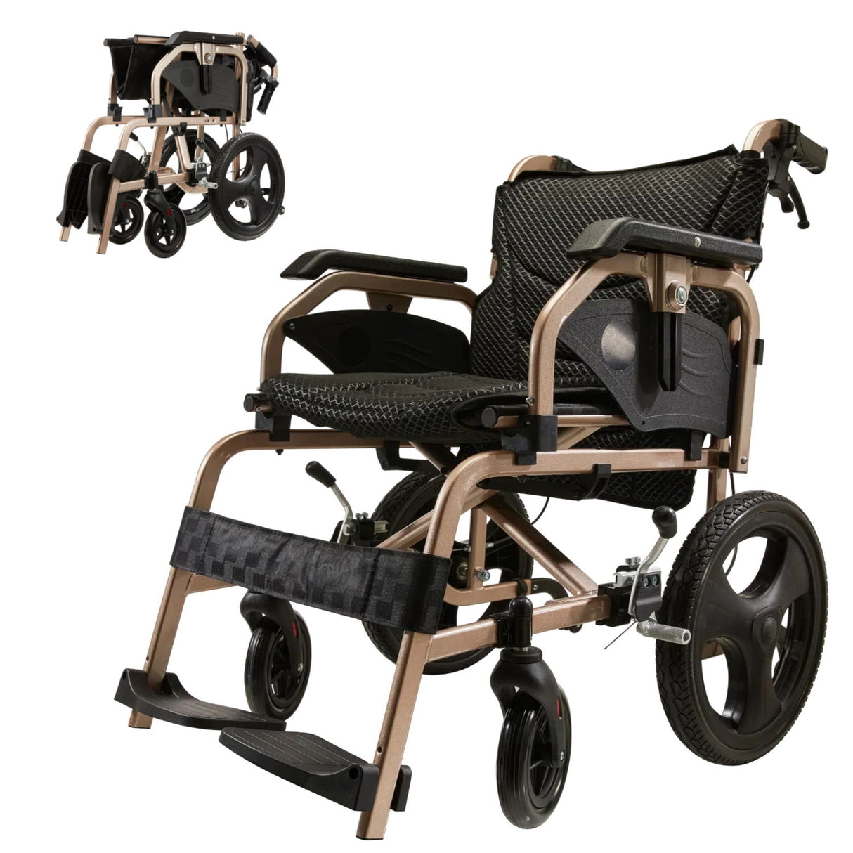 Lightweight Foldable Transport Wheelchair For Adults, Square Tube Design
