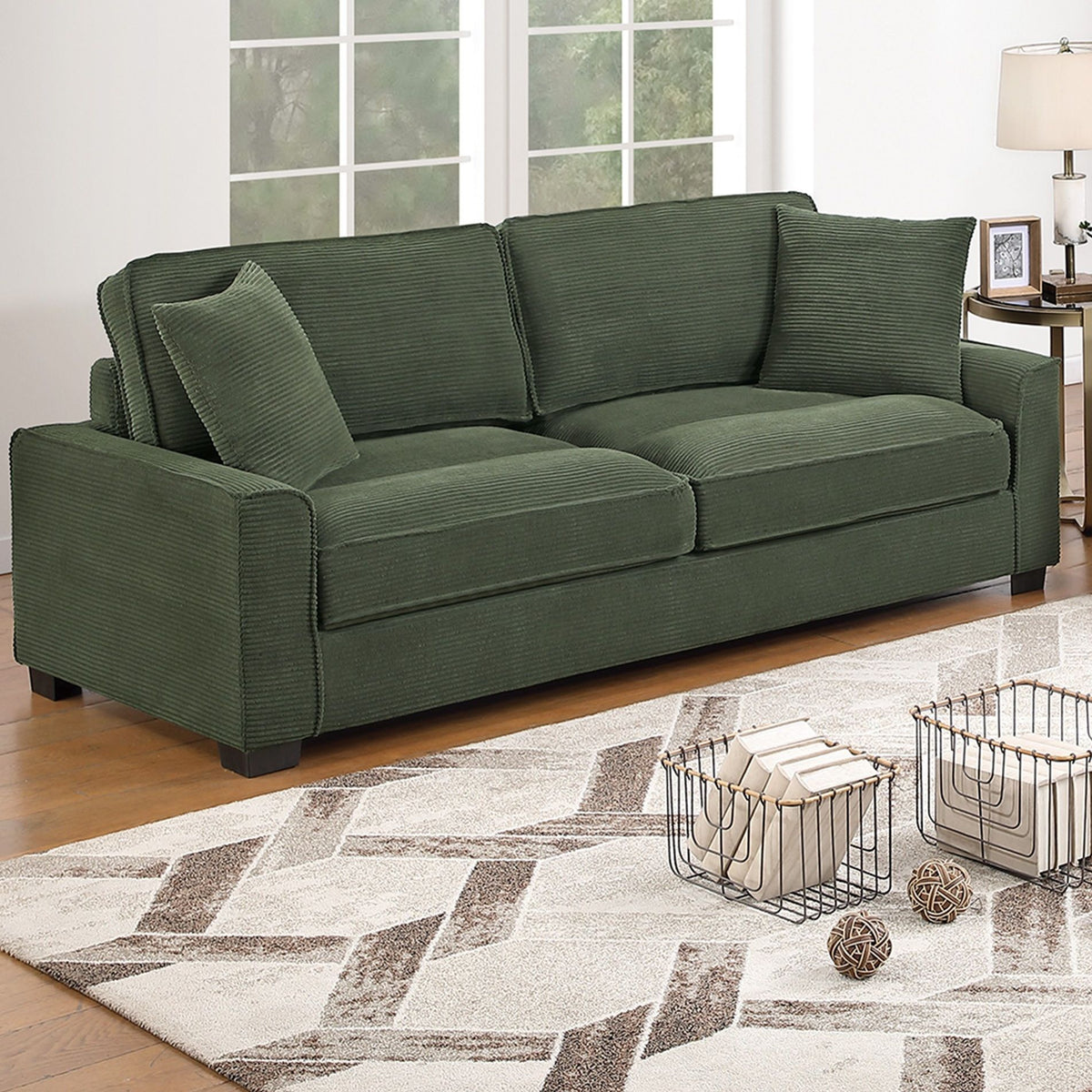 Sofa & Loveseat 2 Piece Set With Accent Pillows - Forest Green