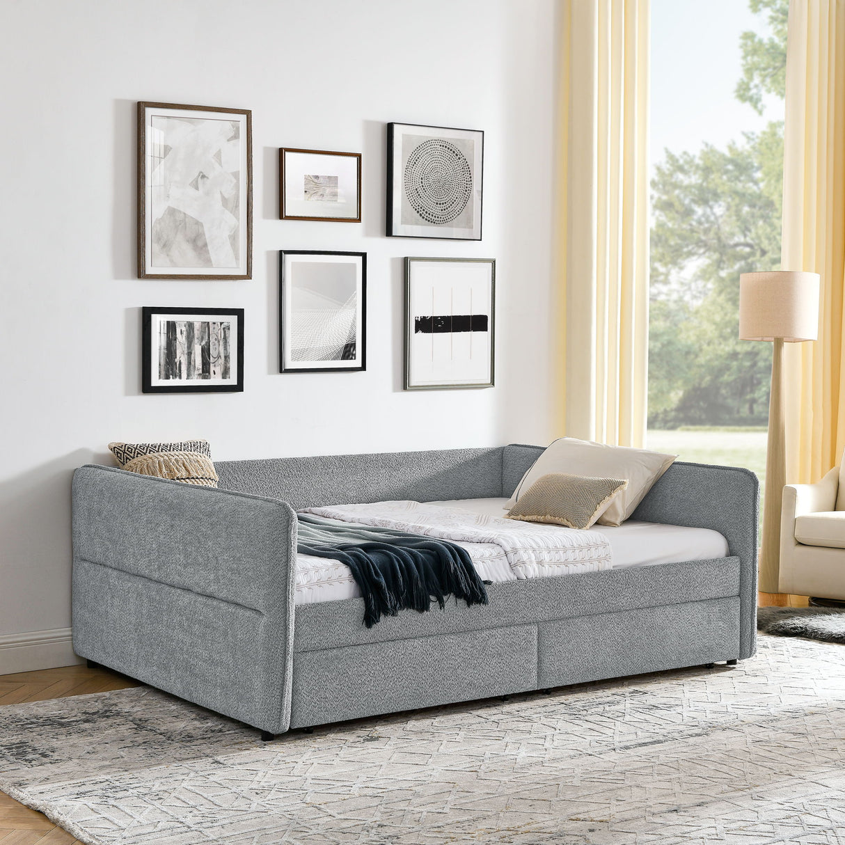 Upholstered Daybed & 2 Drawers