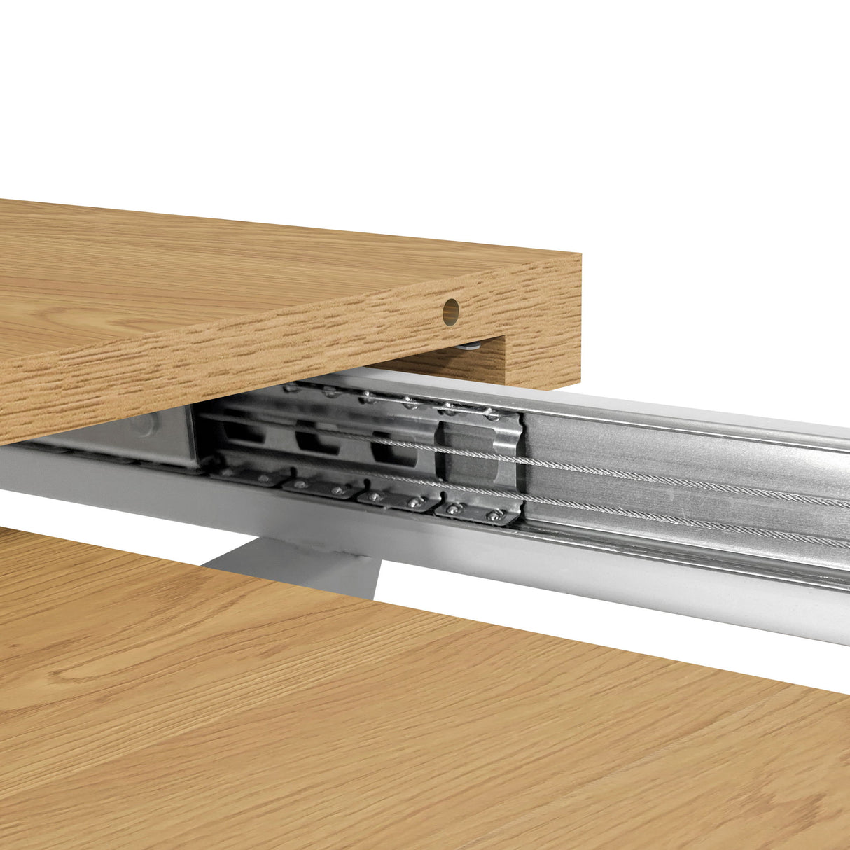 Retractable Square Dining Table, Seating 4 - 6 People, Cross Base With Stainless Steel Tubing, Expandable - Natural