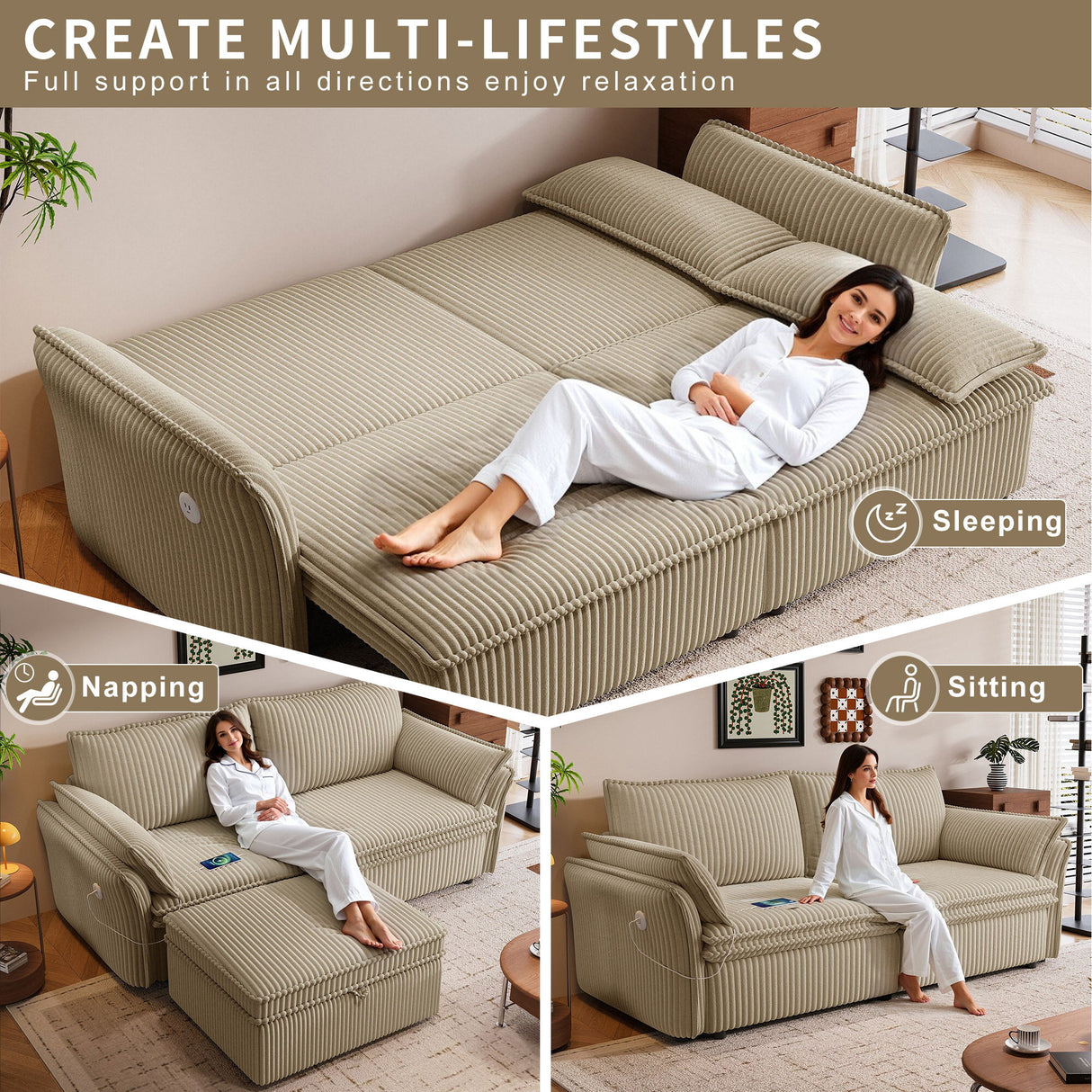2 In 1 Convertible Sofa Bed, Multi Functional Living Room Furniture