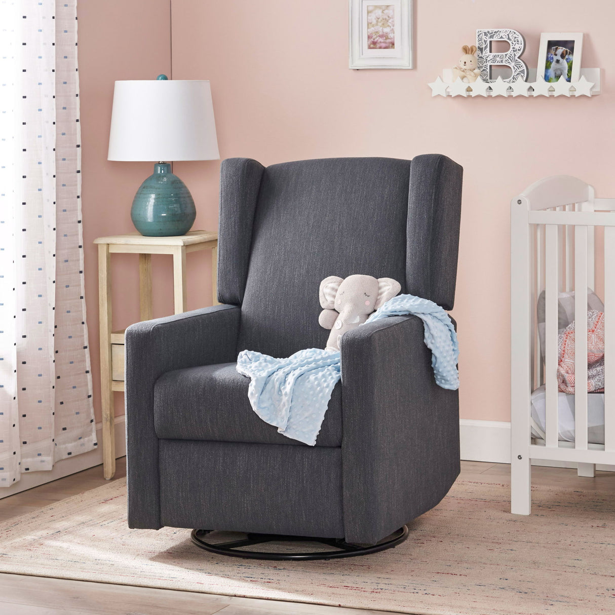 Landau Contemporary Fabric Upholstered Swivel Recliner