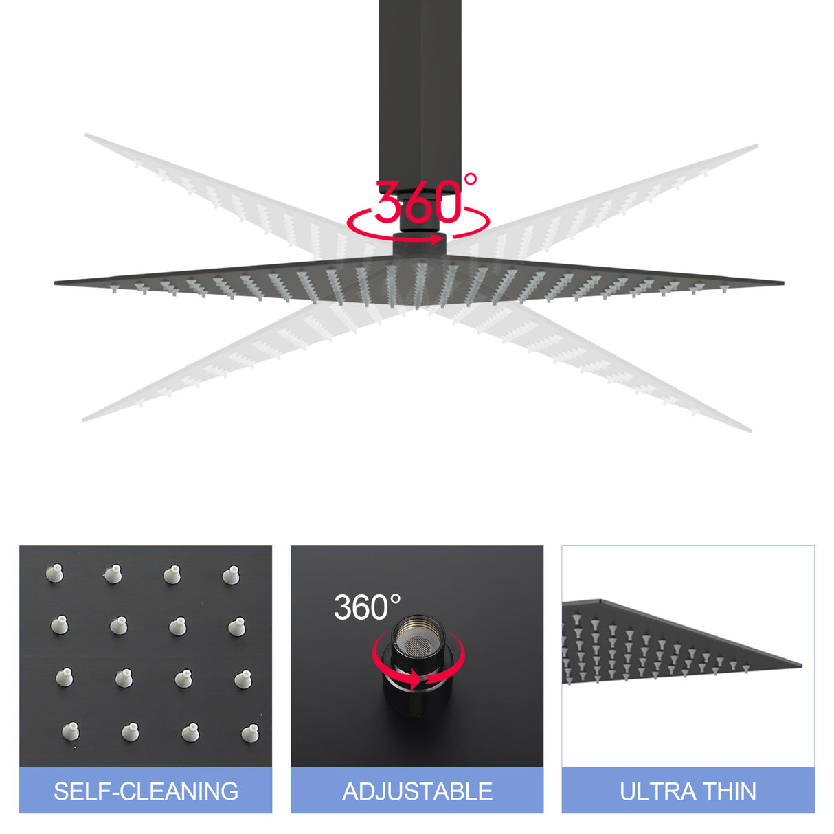 Modern 10" Square Rainfall Shower Head & Stainless Steel Wall Or Ceiling Mount Luxury Spa Shower Panel