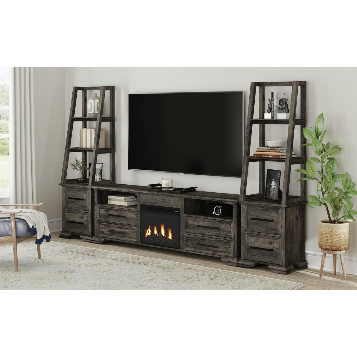 Park Ridge - 4 Piece Entertainment Unit With 82'' TV Console - Charcoal