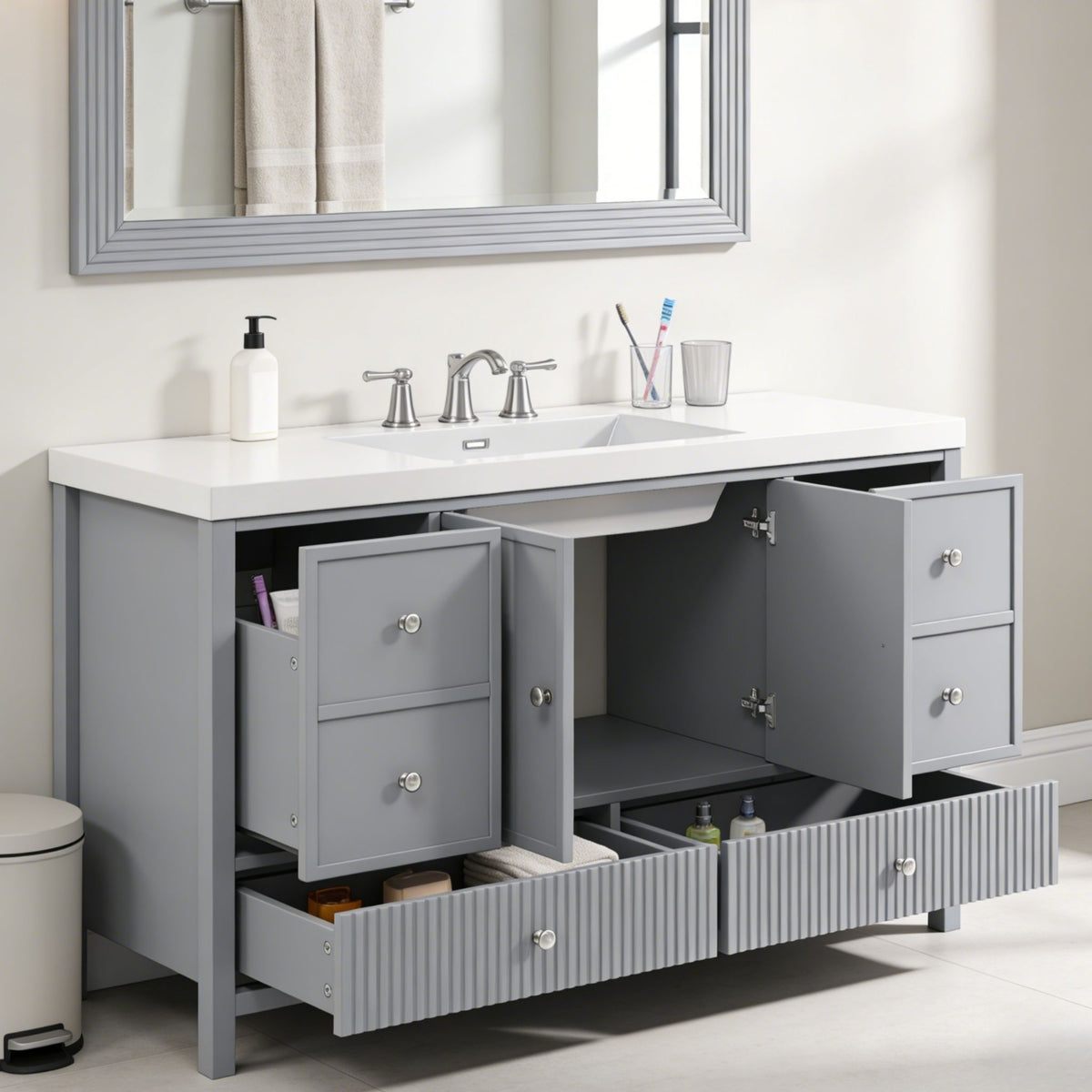 Bathroom Vanity With Separate Sink, Soft Close Doors And 4 Drawers