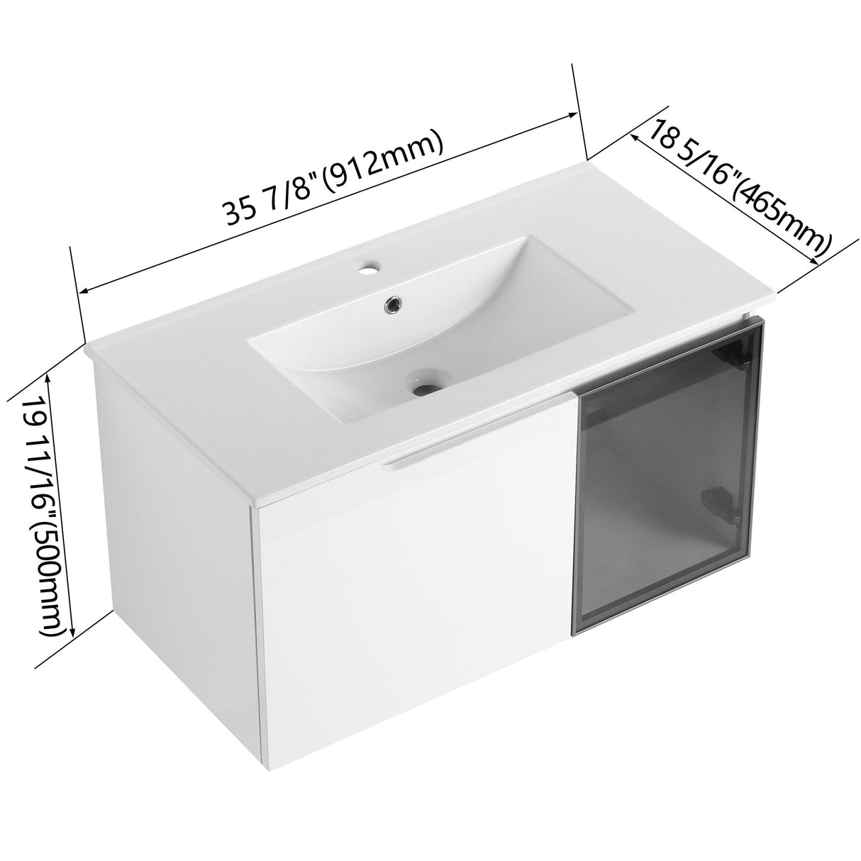 Wall Mounted Bathroom Vanity With Sink, Cabinet & Half Door