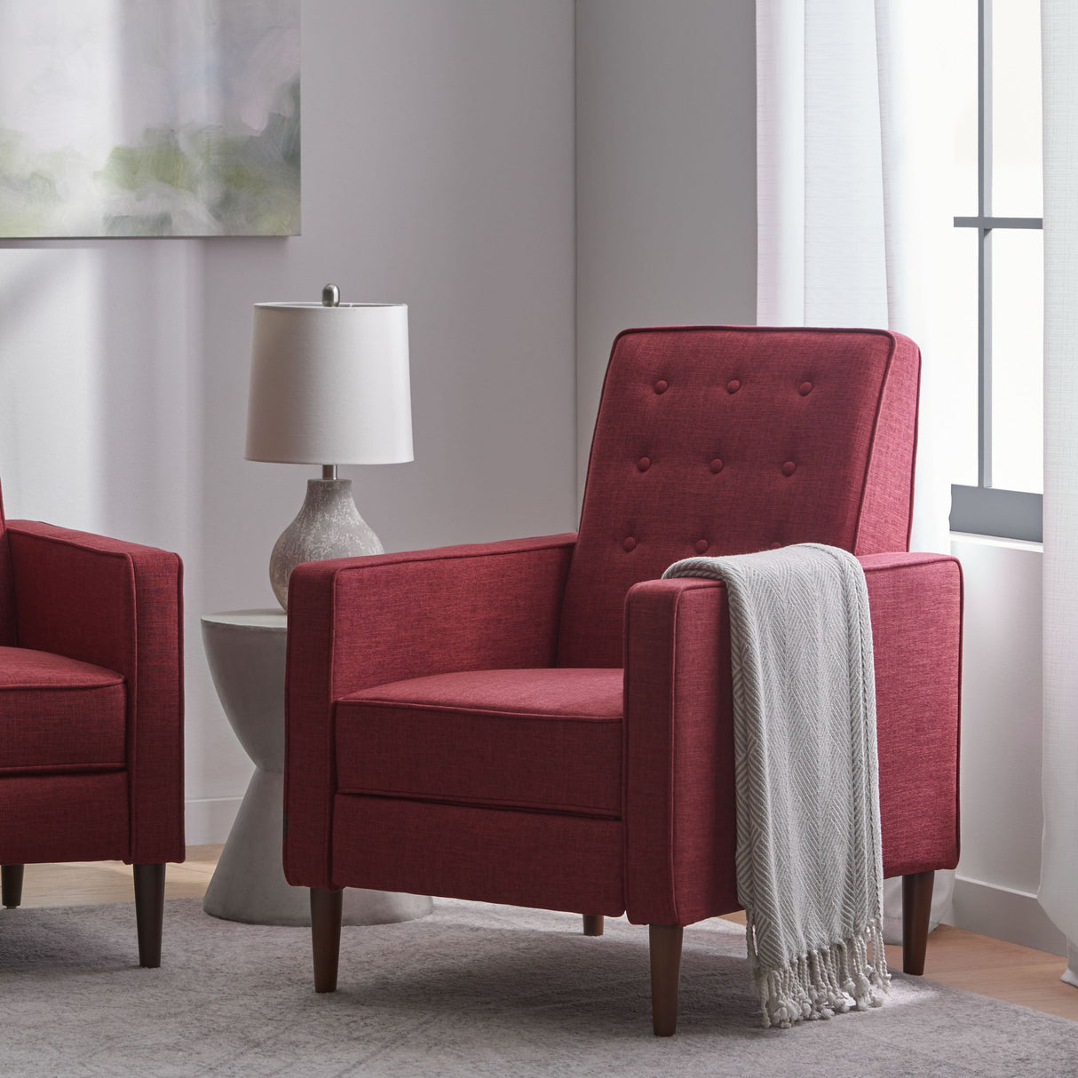 Mid-Century Modern Recliner With Button Tufted Waffle Stitch