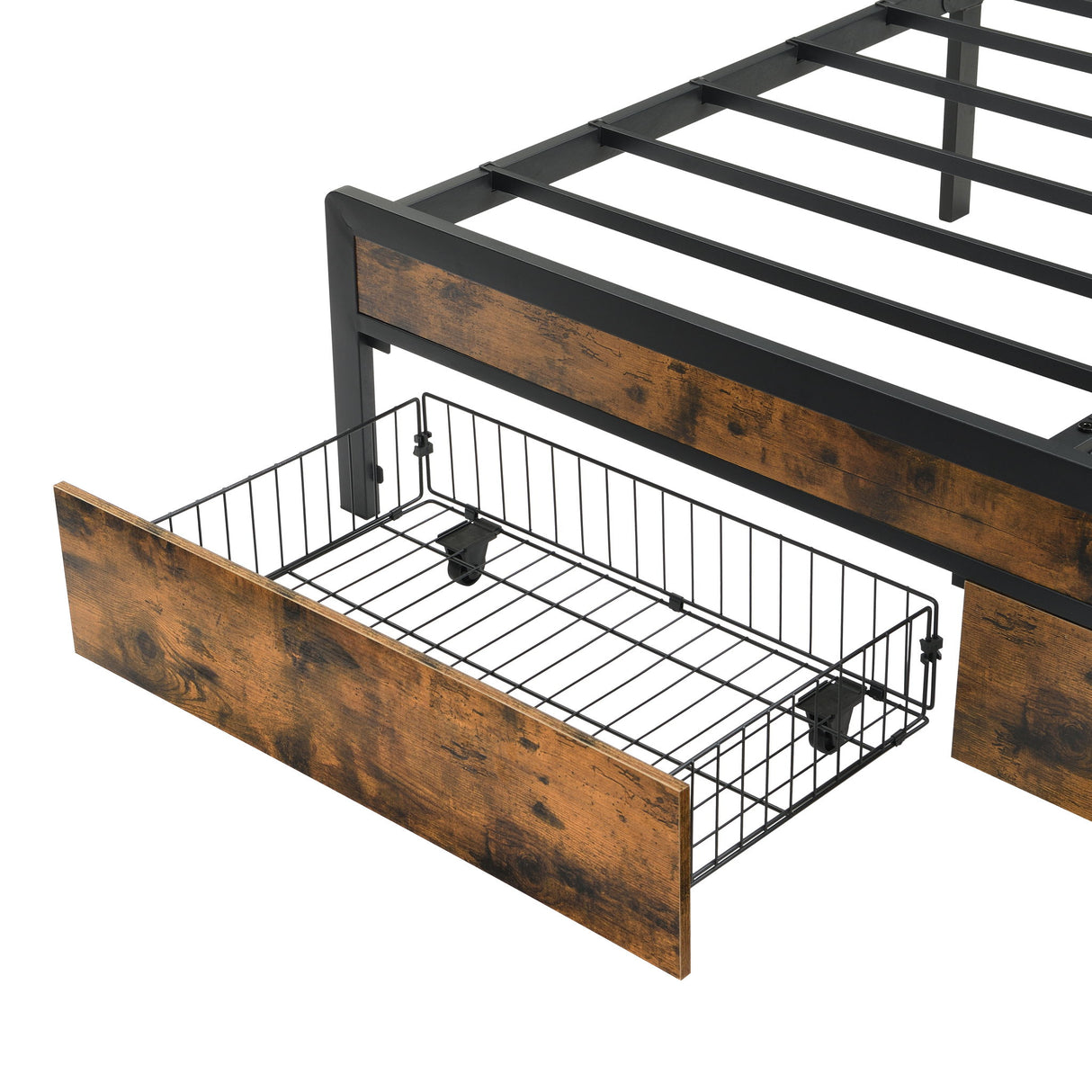 Modern Bed Frame With LED Lights, Upholstered Headboard, USB Charging